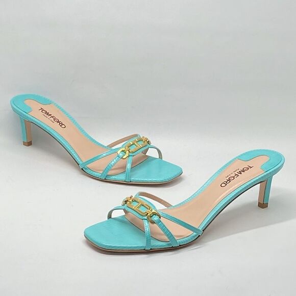 Tom Ford Whitney Laminated Lizard-Print 55MM Strappy Leather Sandals size 38.5 - Picture 9 of 15